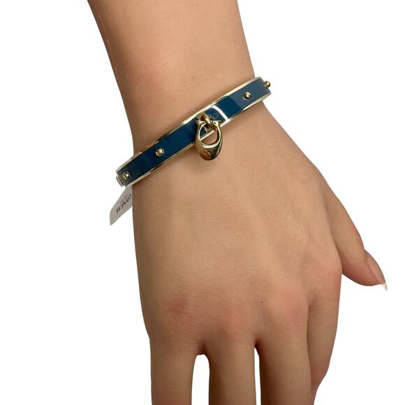 Coach Enamel Riveted Signature C Hinge Bangle Bracelet Teal Green- NWT - Picture 8 of 8